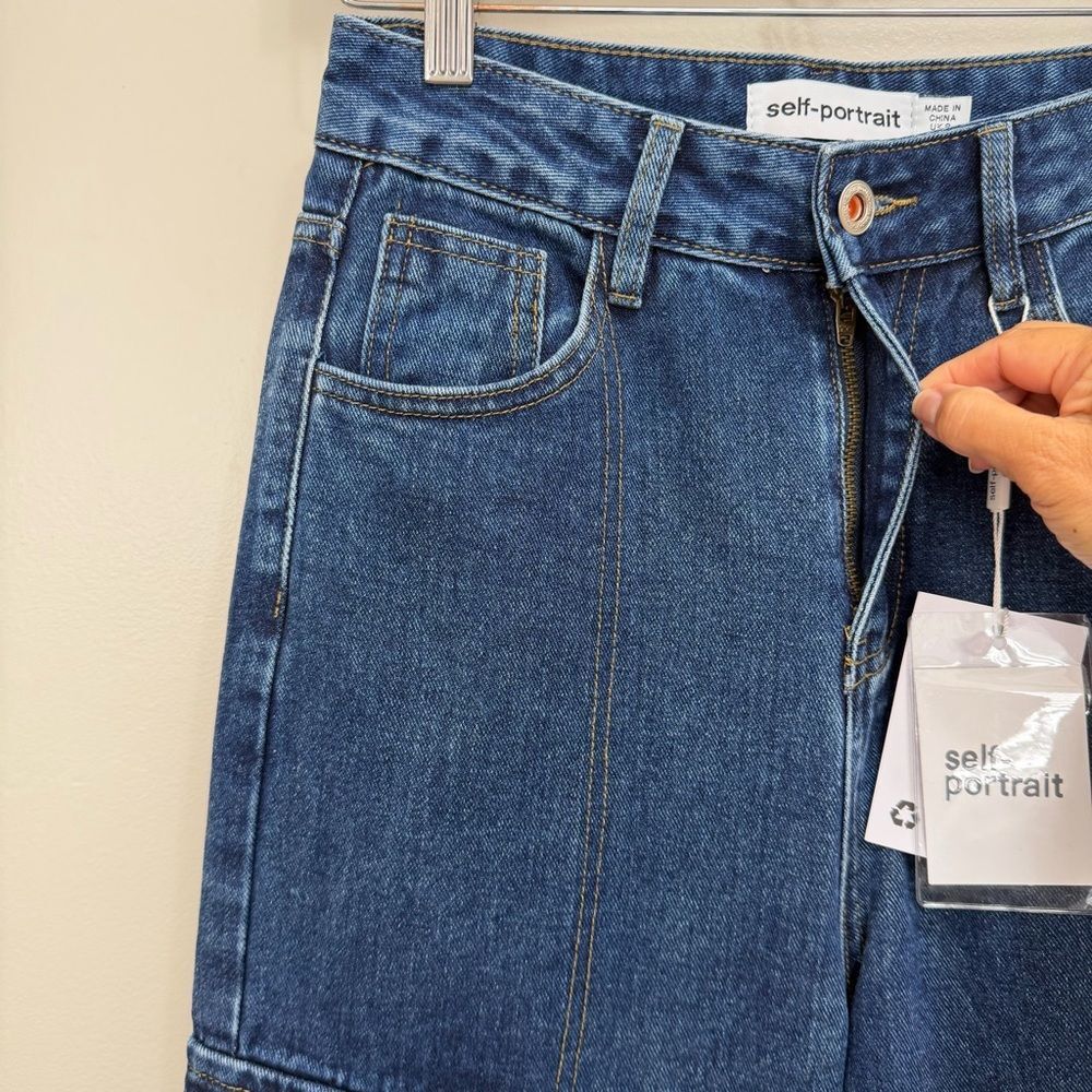 NWT Self Portrait Cargo Jean Wide Leg Denim Size 4 - Picture 6 of 12